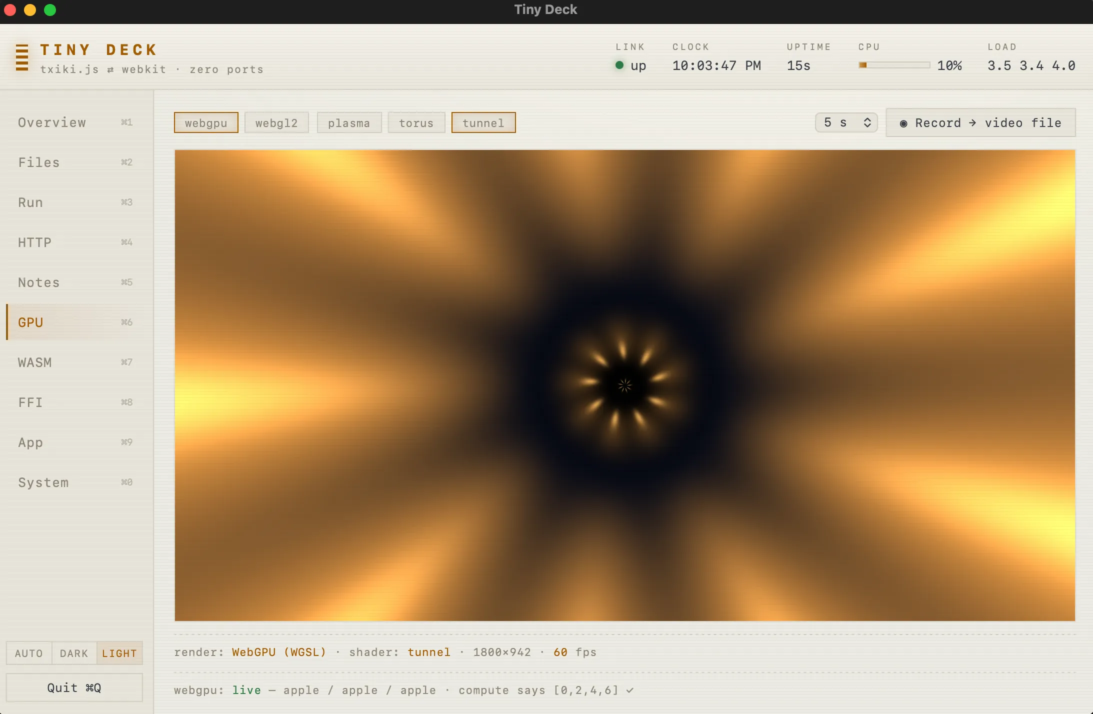 Tiny Deck — tabbed live demos of the tinyjs API